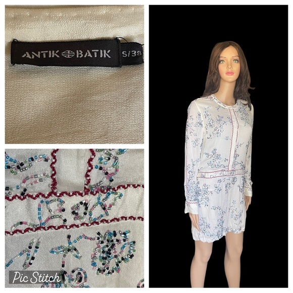 New!Antik Batik embellished holly ivory tunic size S - Picture 1 of 16